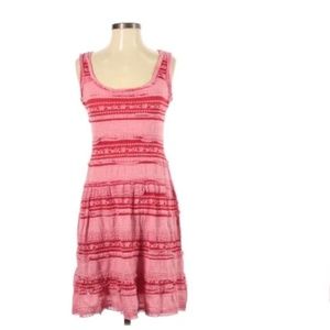 Max Studio Pink, Red & White Lace Overlay Sleeveless Tiered Dress, Small Small
